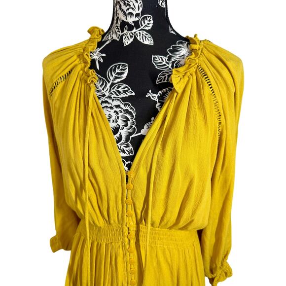 Cottagecore tiered skirt boho peasant maxi dress yellow size M - Picture 2 of 9